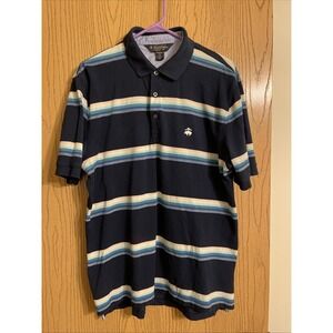 Brooks Brothers Performance Polo Short Sleeve Shirt Navy Blue Stripes Sz Medium